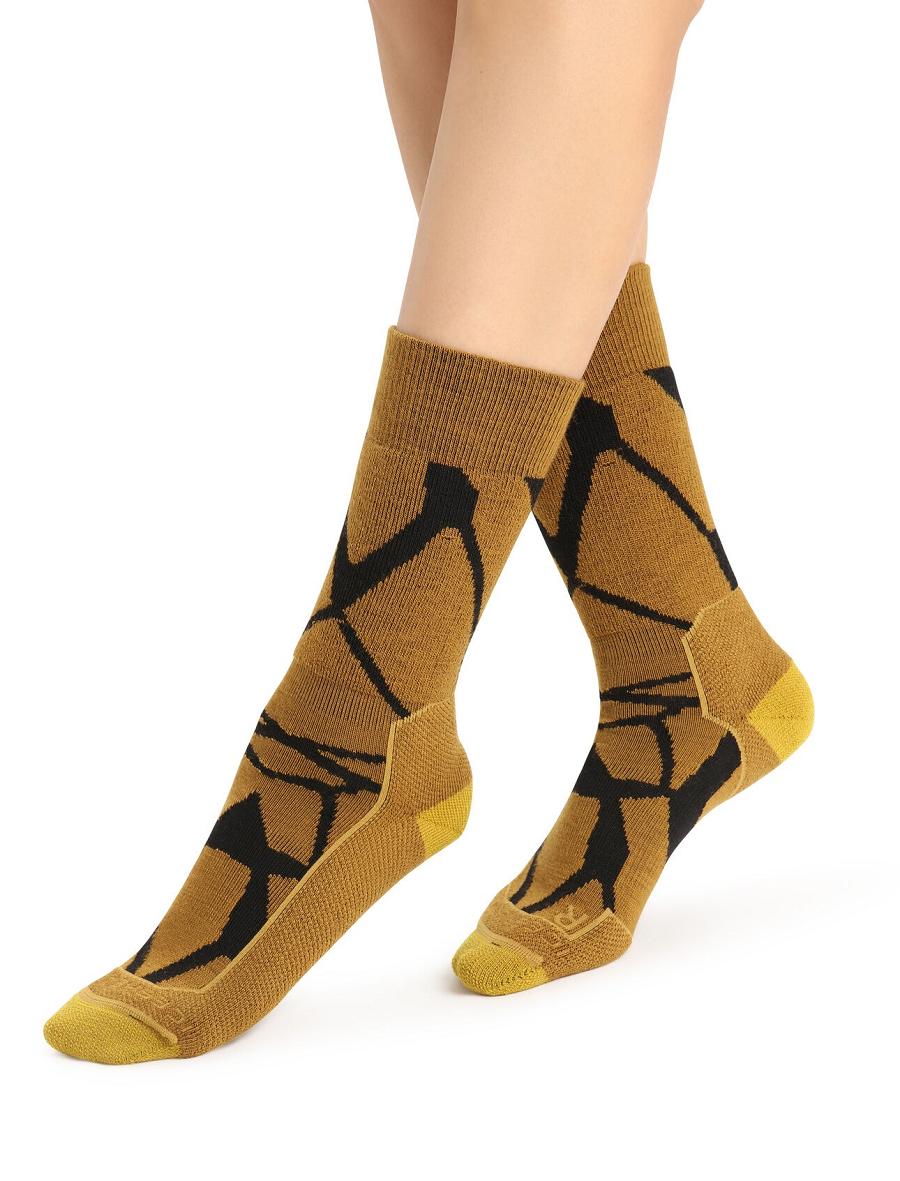 Chaussettes Icebreaker Merino Hike+ Medium Crew Fractured Landscapes Femme Noir | FR 1405GSOL